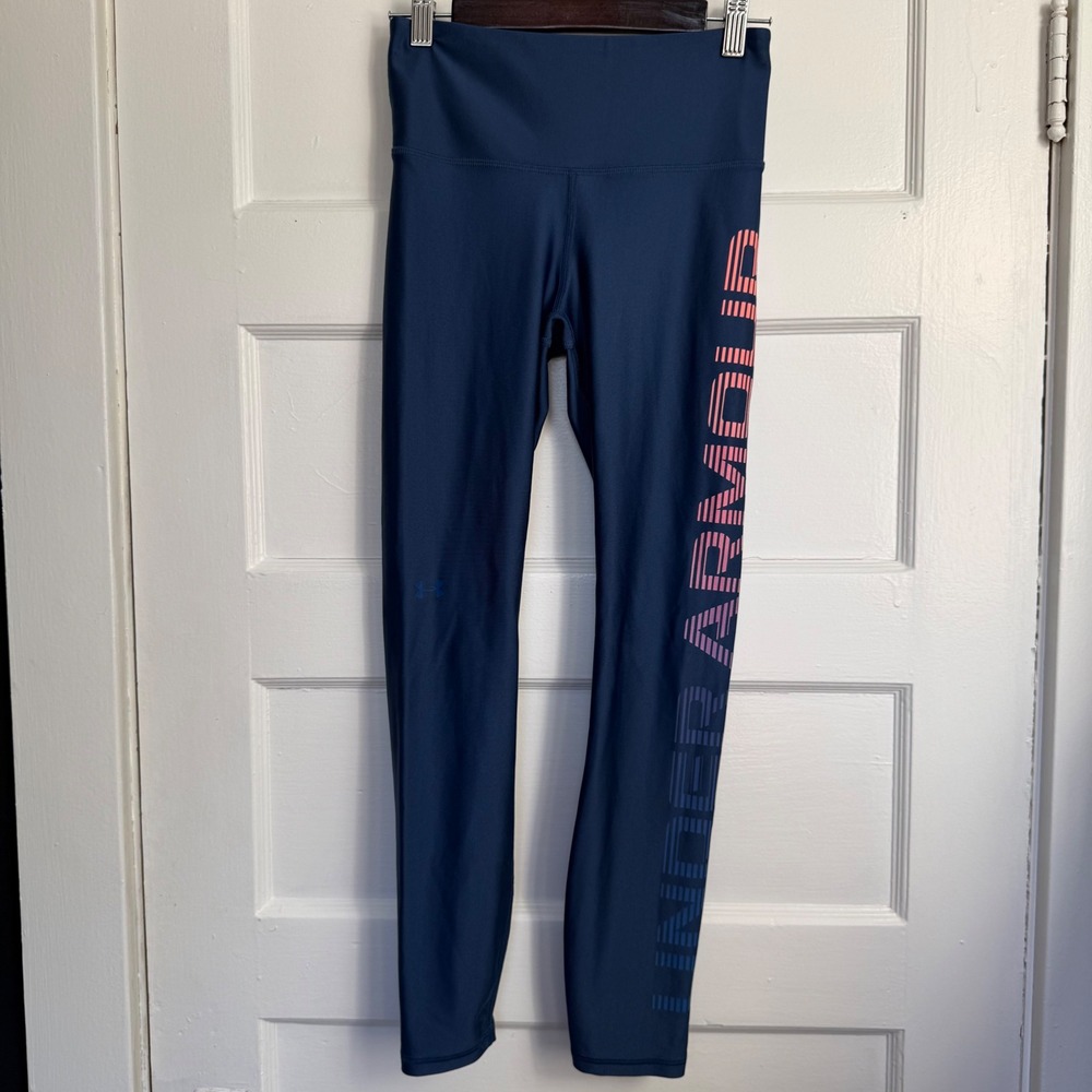 Under Armour HeatGear Navy Blue High Waisted Graphic Logo Leggings XS